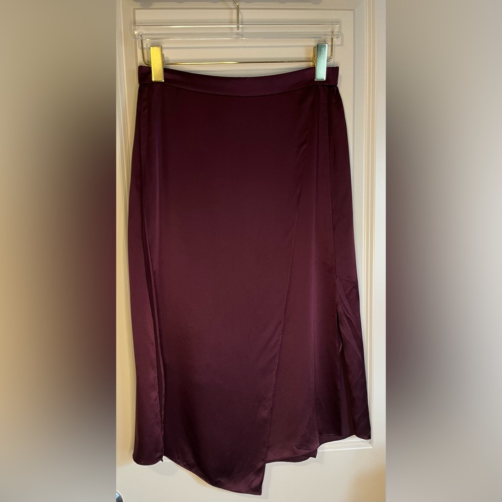 Vince Silk Burgundy Asymmetrical Panelled  Wrap Effect Skirt Medium